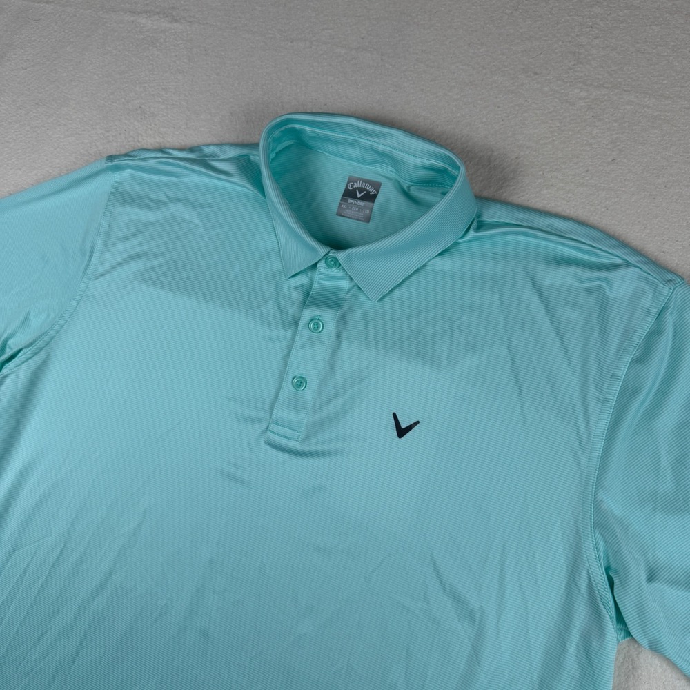 Callaway Mens XXL Opti-Dri Golf Polo Shirt Aqua Blue Striped Short Sleeve Logo